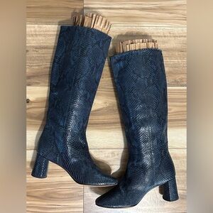 LOQ Donna Tall Boot Blue Snakeskin Leather Heeled Boots Size 38/8